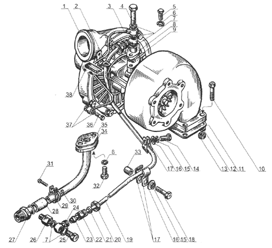 Трубки подвода и отвода масла турбокомпрессора двигателя ЯМЗ-238Б