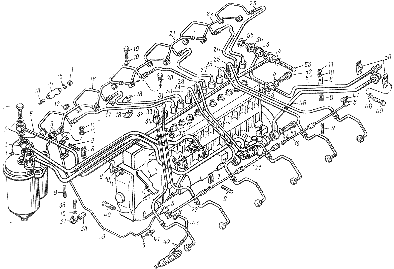 Топливные трубопроводы двигателя ЯМЗ-8401.10